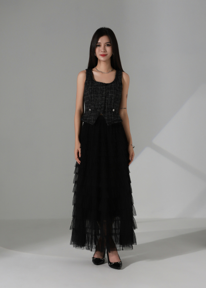 Chanel-Style Tweed Crop Vest Top AC196