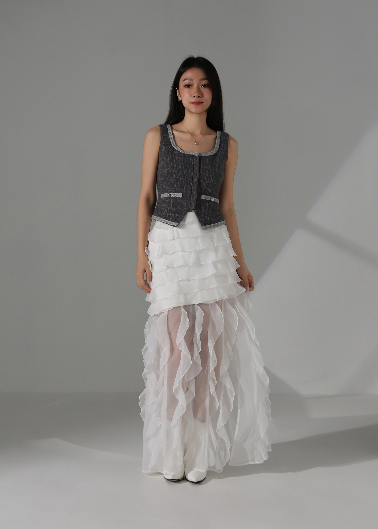 Chanel-Style Tweed Crop Vest Top AC196