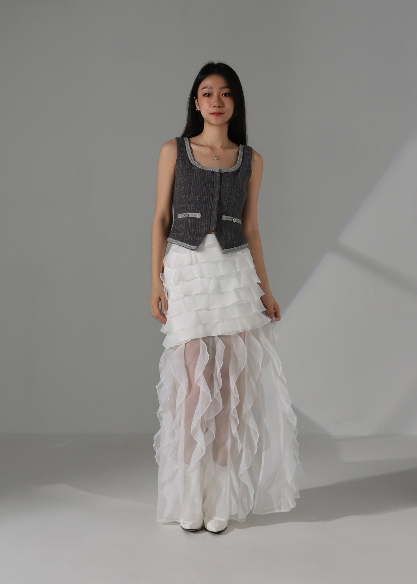 Chanel-Style Tweed Crop Vest Top AC196