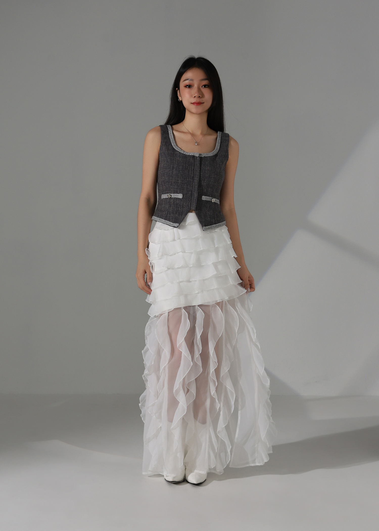 Chanel-Style Tweed Crop Vest Top AC196