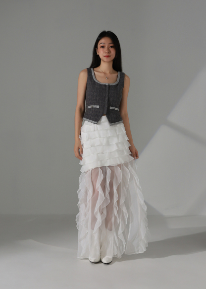 Chanel-Style Tweed Crop Vest Top AC196