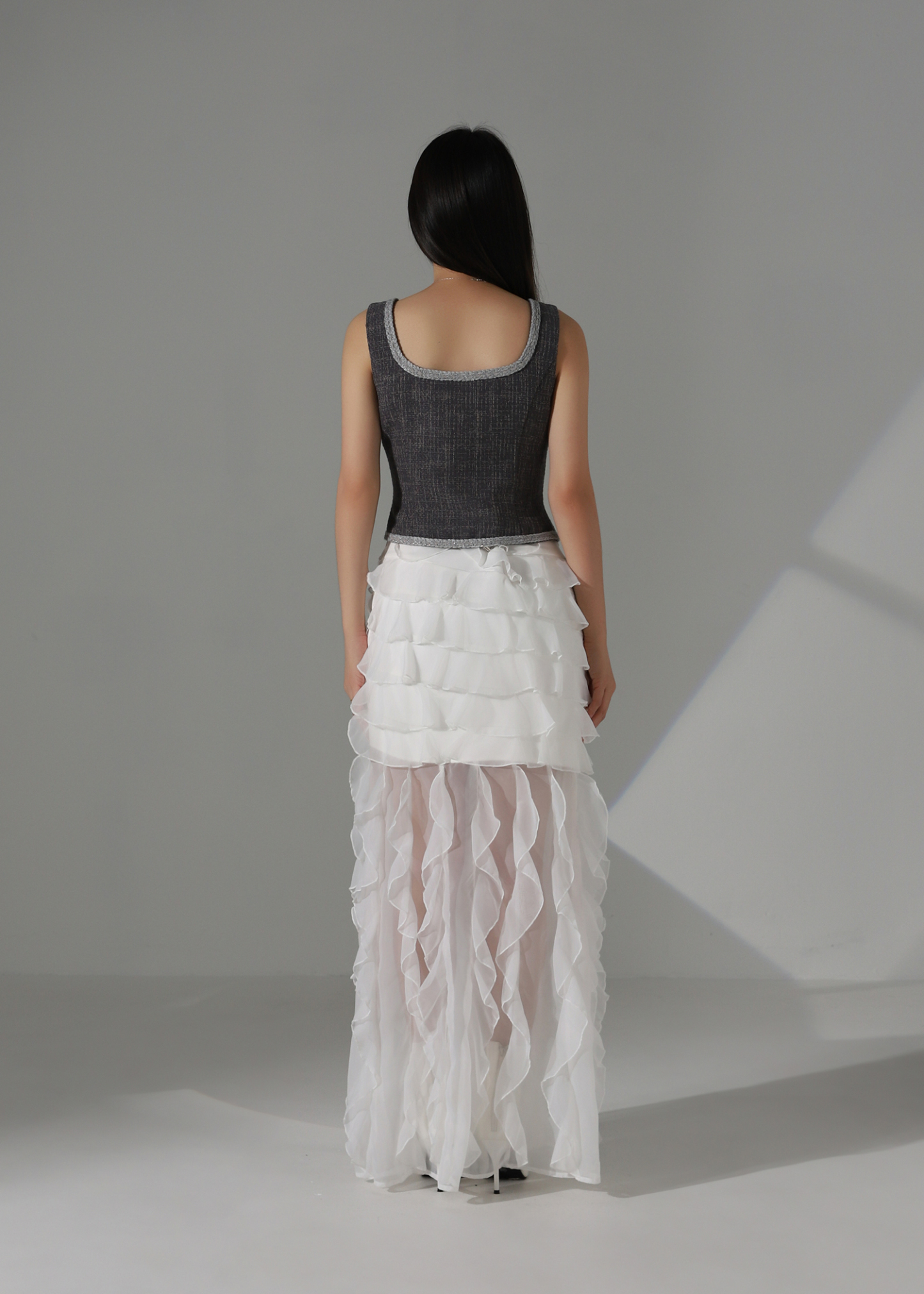 Chanel-Style Tweed Crop Vest Top AC196