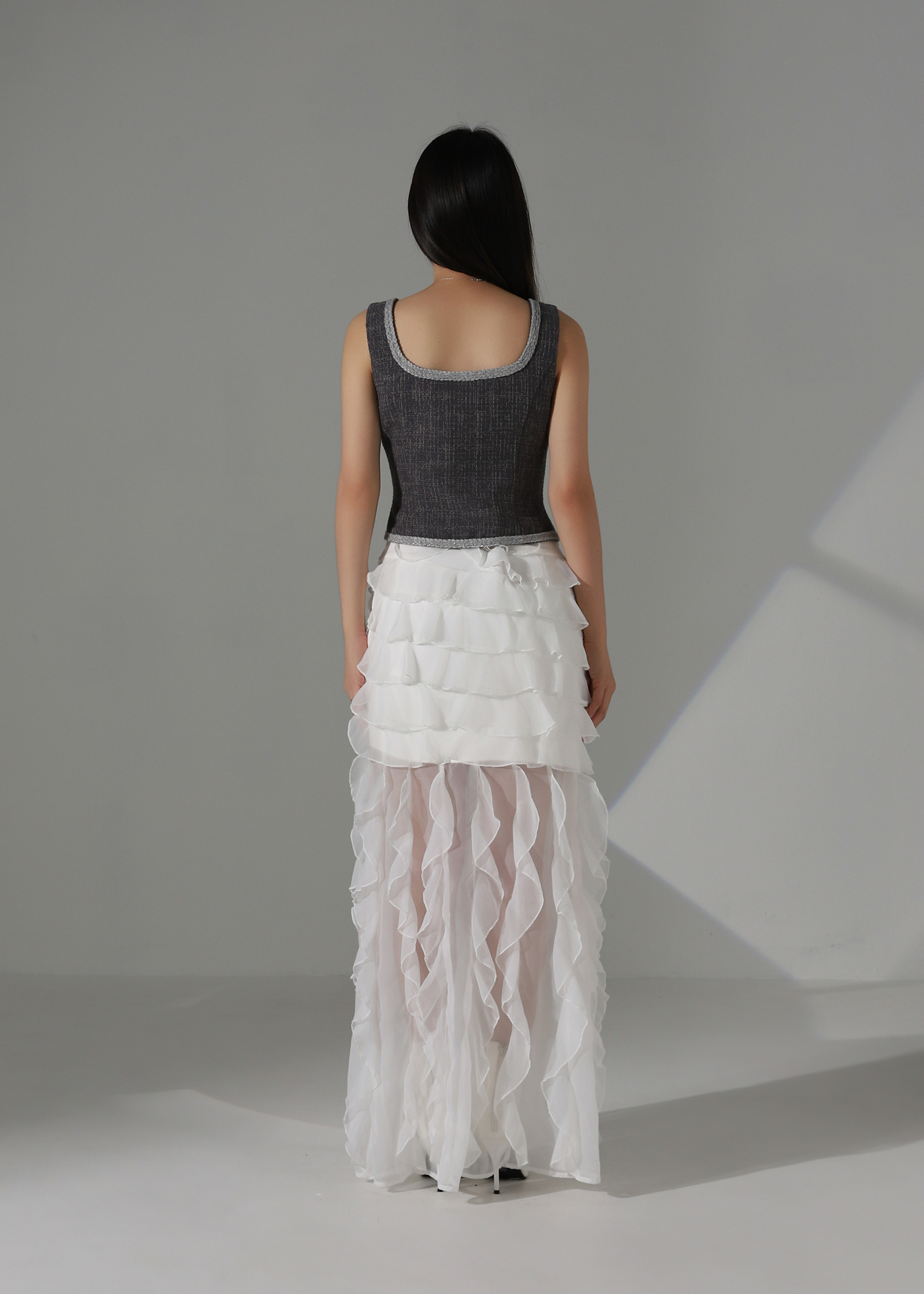 Chanel-Style Tweed Crop Vest Top AC196