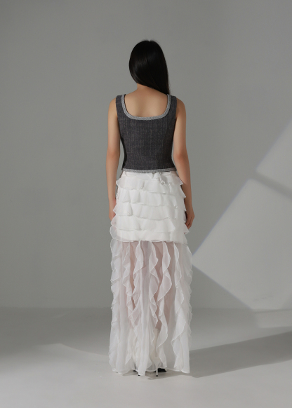 Chanel-Style Tweed Crop Vest Top AC196