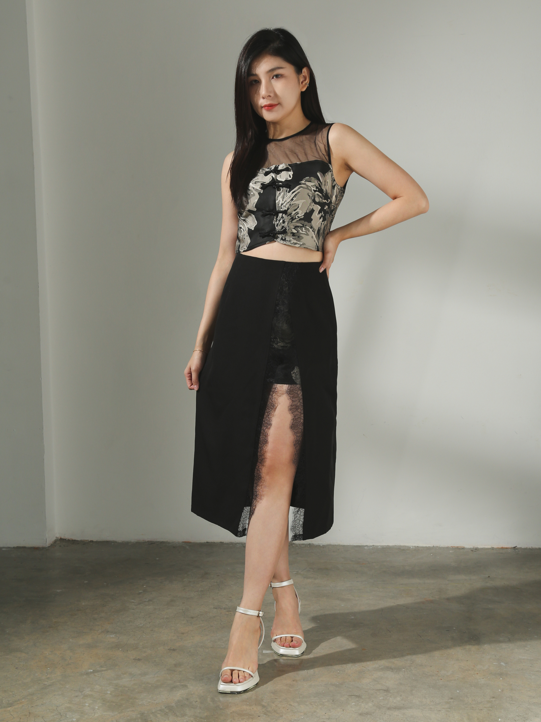 [PREORDER]High Waist Side Split With Lace Skirt AC412 (SPO)