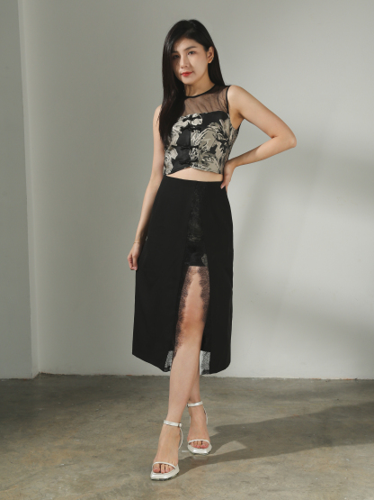 [PREORDER]High Waist Side Split With Lace Skirt AC412 (SPO)