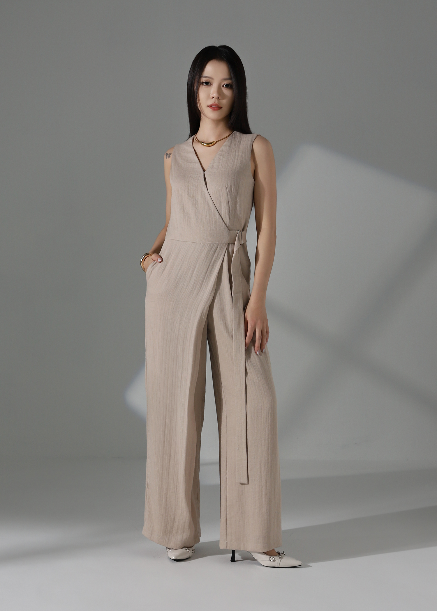 Linen Blend Wrapped Jumpsuit AC211