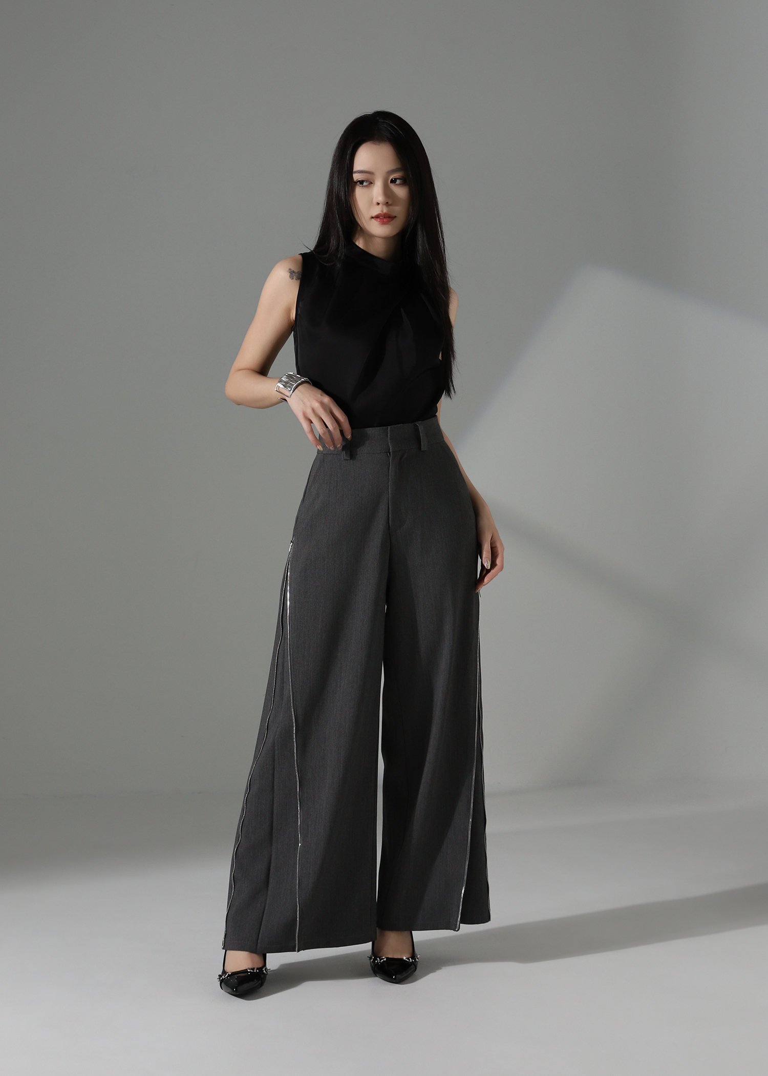 High Waist Side Zip Long Pants AC849
