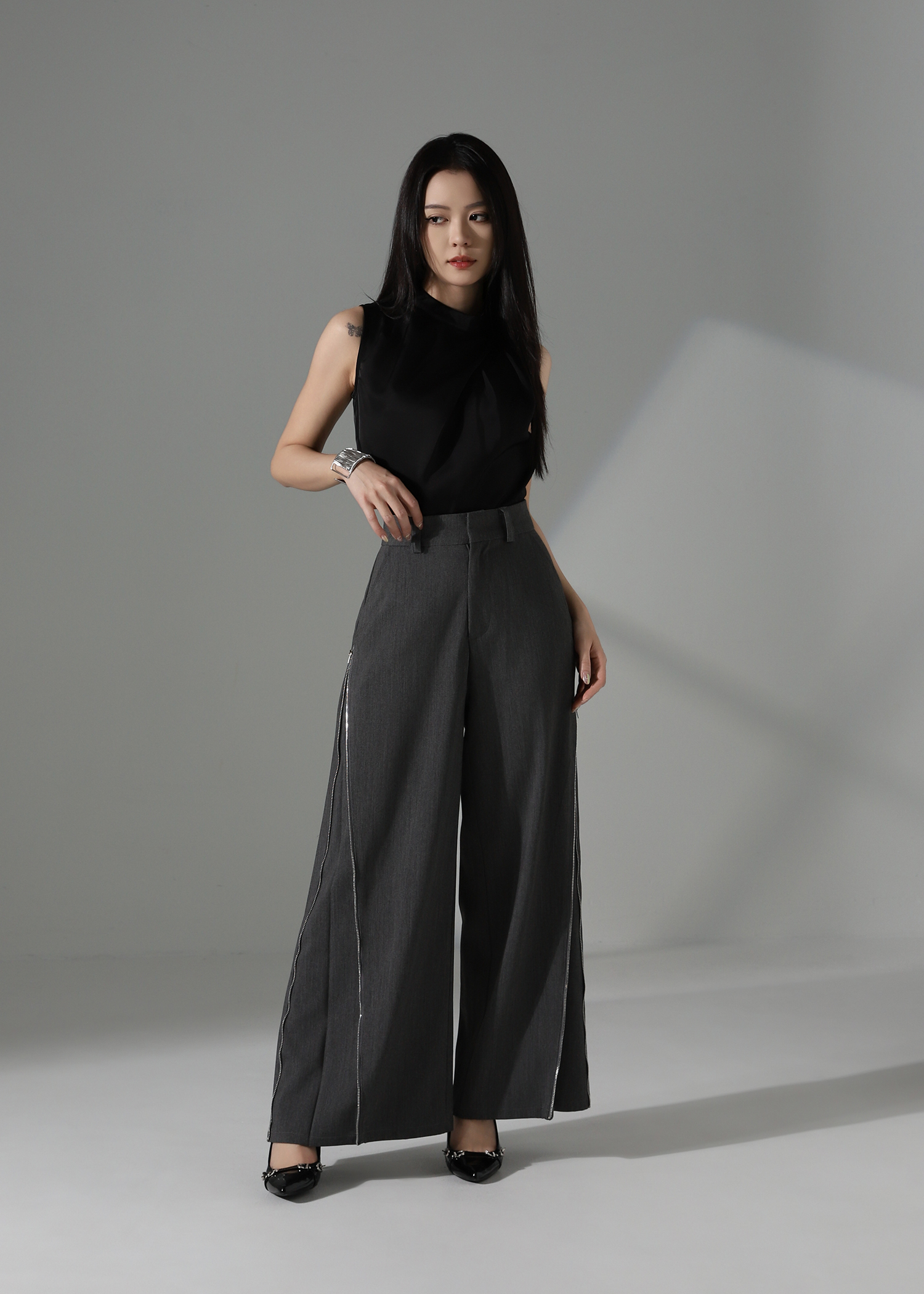High Waist Side Zip Long Pants AC849