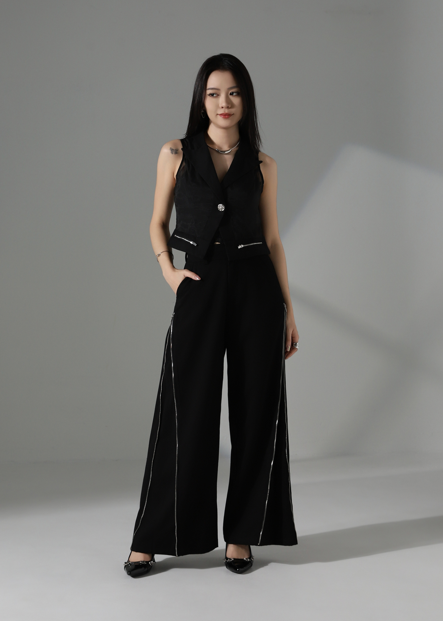 High Waist Side Zip Long Pants AC849
