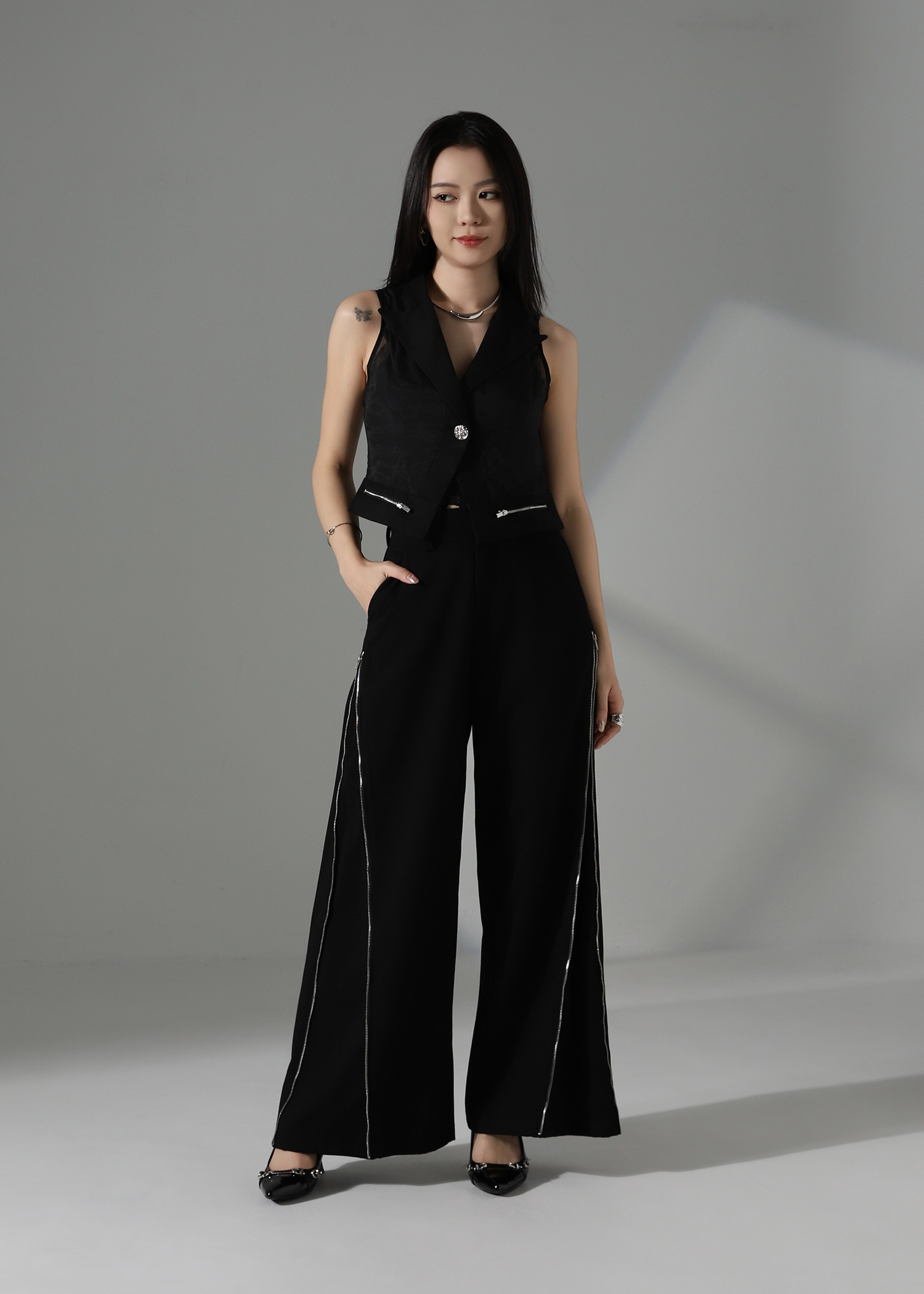 High Waist Side Zip Long Pants AC849