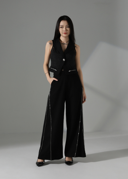 High Waist Side Zip Long Pants AC849