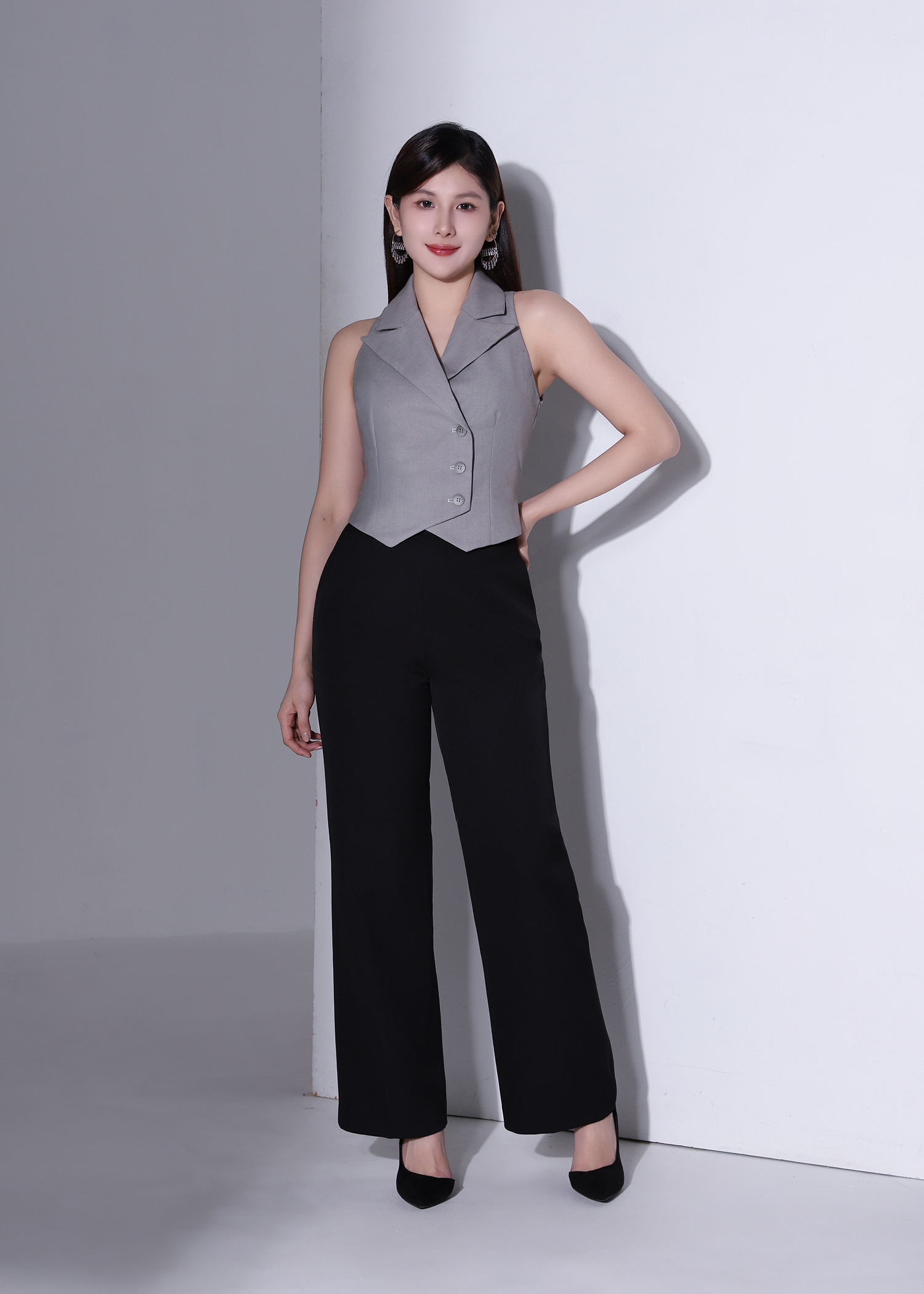 High-Waisted Straight-Leg Long Pants AC238