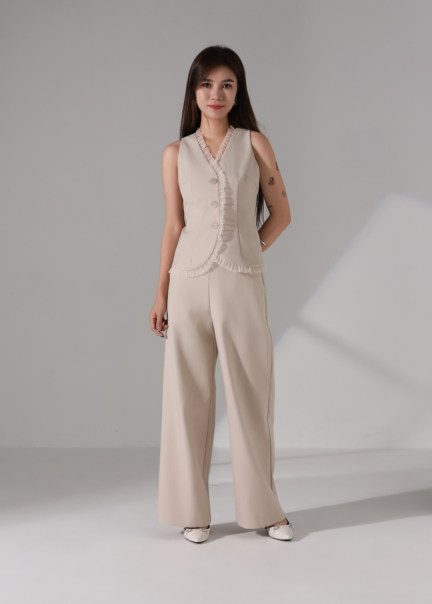 High Waist Decorative Net Ruffles Long Pants AC244