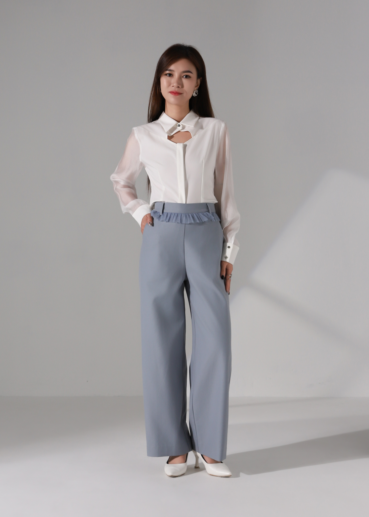 High Waist Decorative Net Ruffles Long Pants AC244