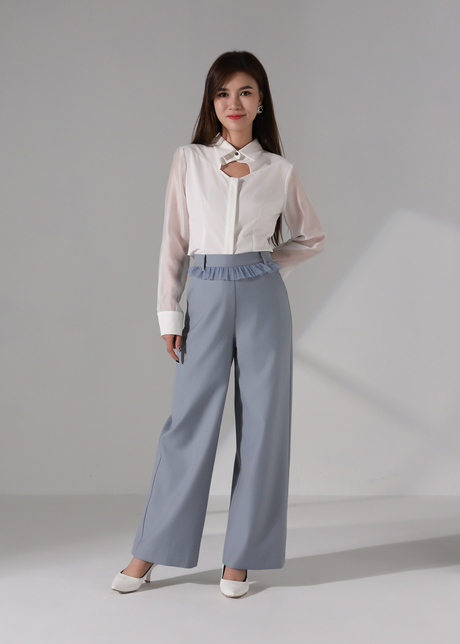 High Waist Decorative Net Ruffles Long Pants AC244