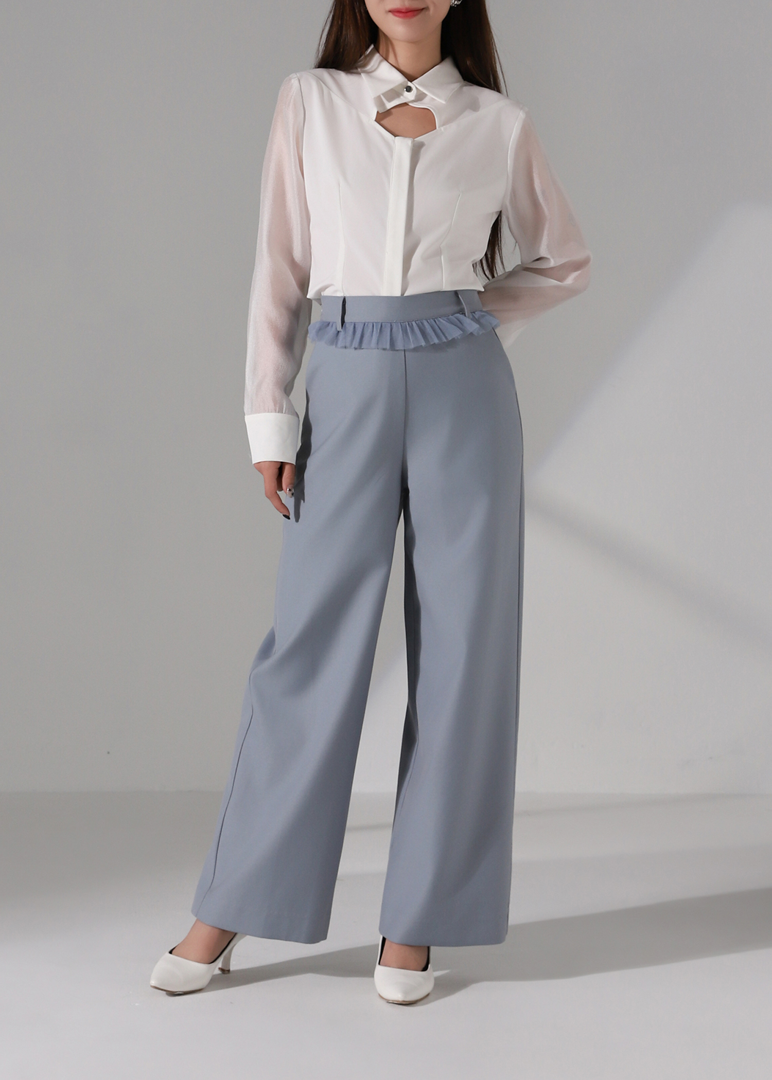 High Waist Decorative Net Ruffles Long Pants AC244