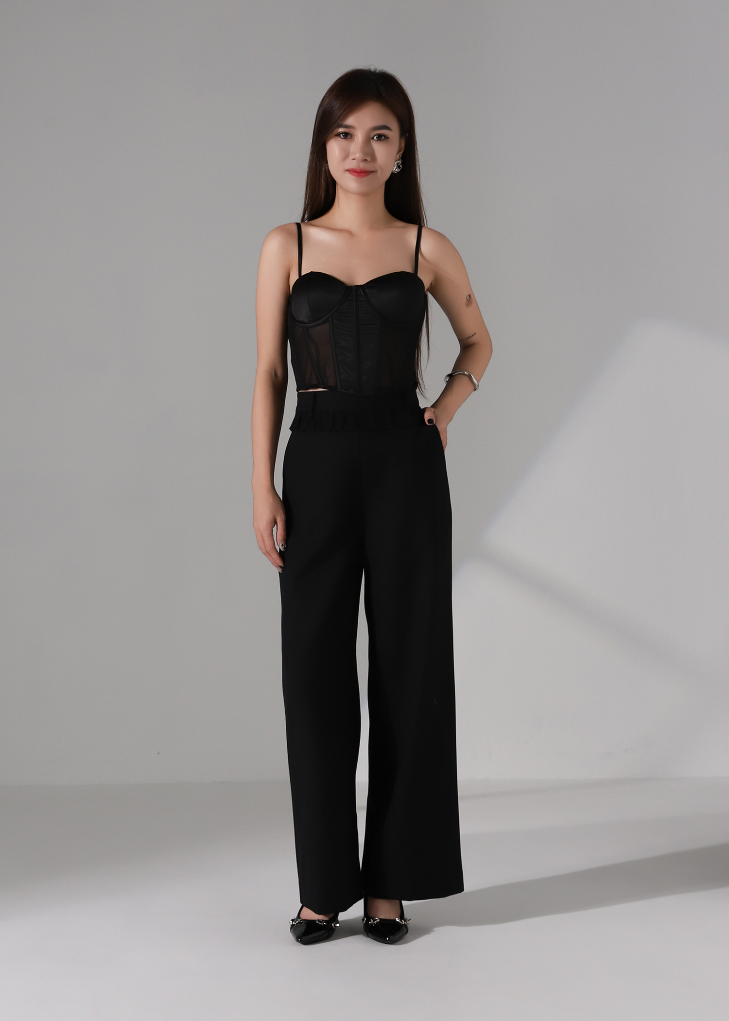 High Waist Decorative Net Ruffles Long Pants AC244