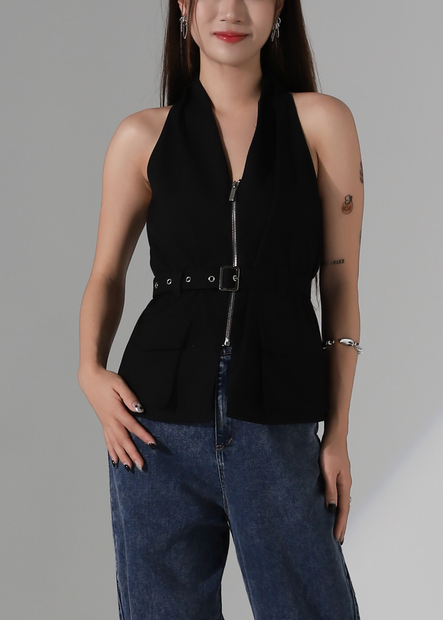 Sleeveless Slim Fit With Belt Top AC245