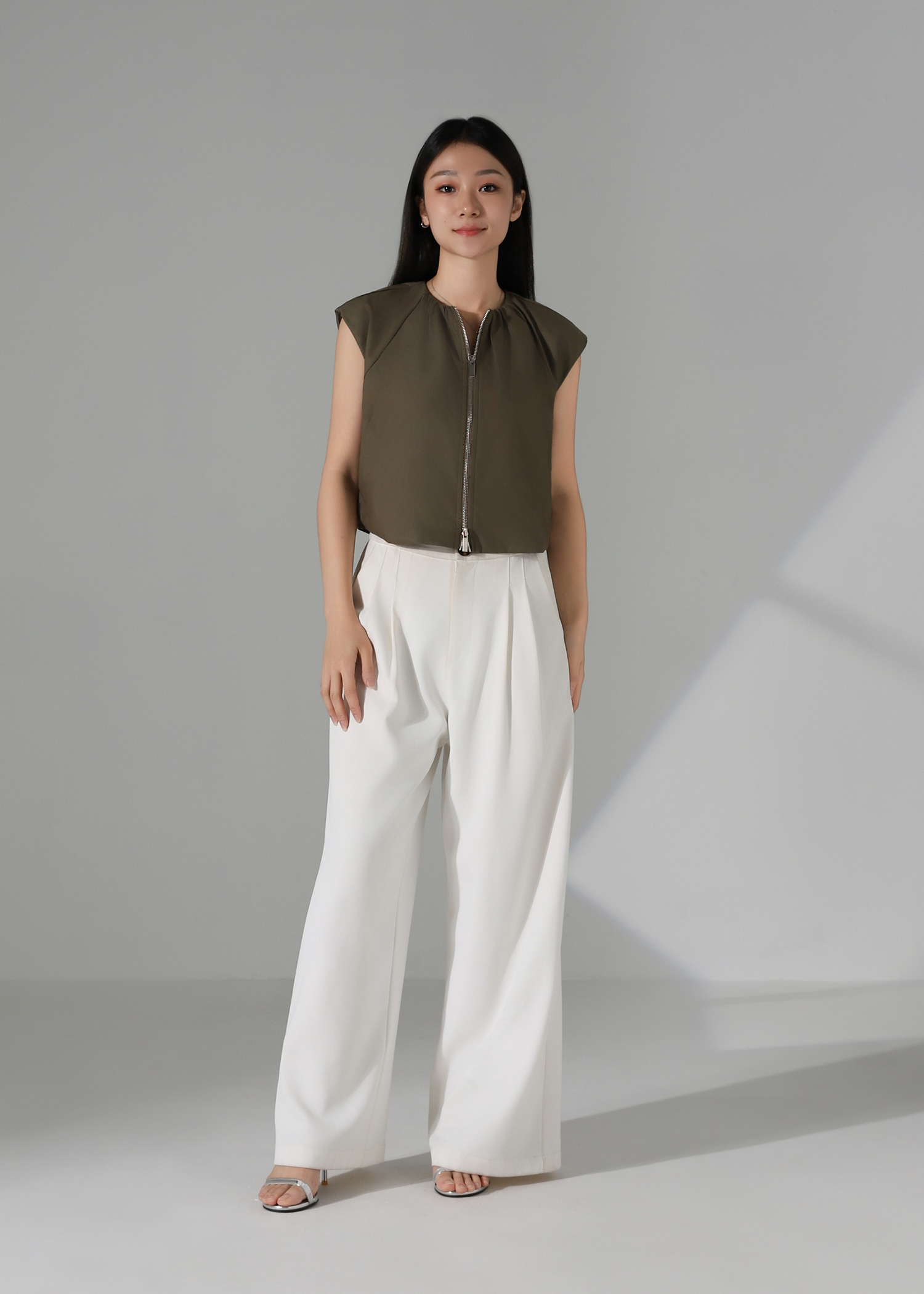 Front Zip Cap Sleeve Top AC248