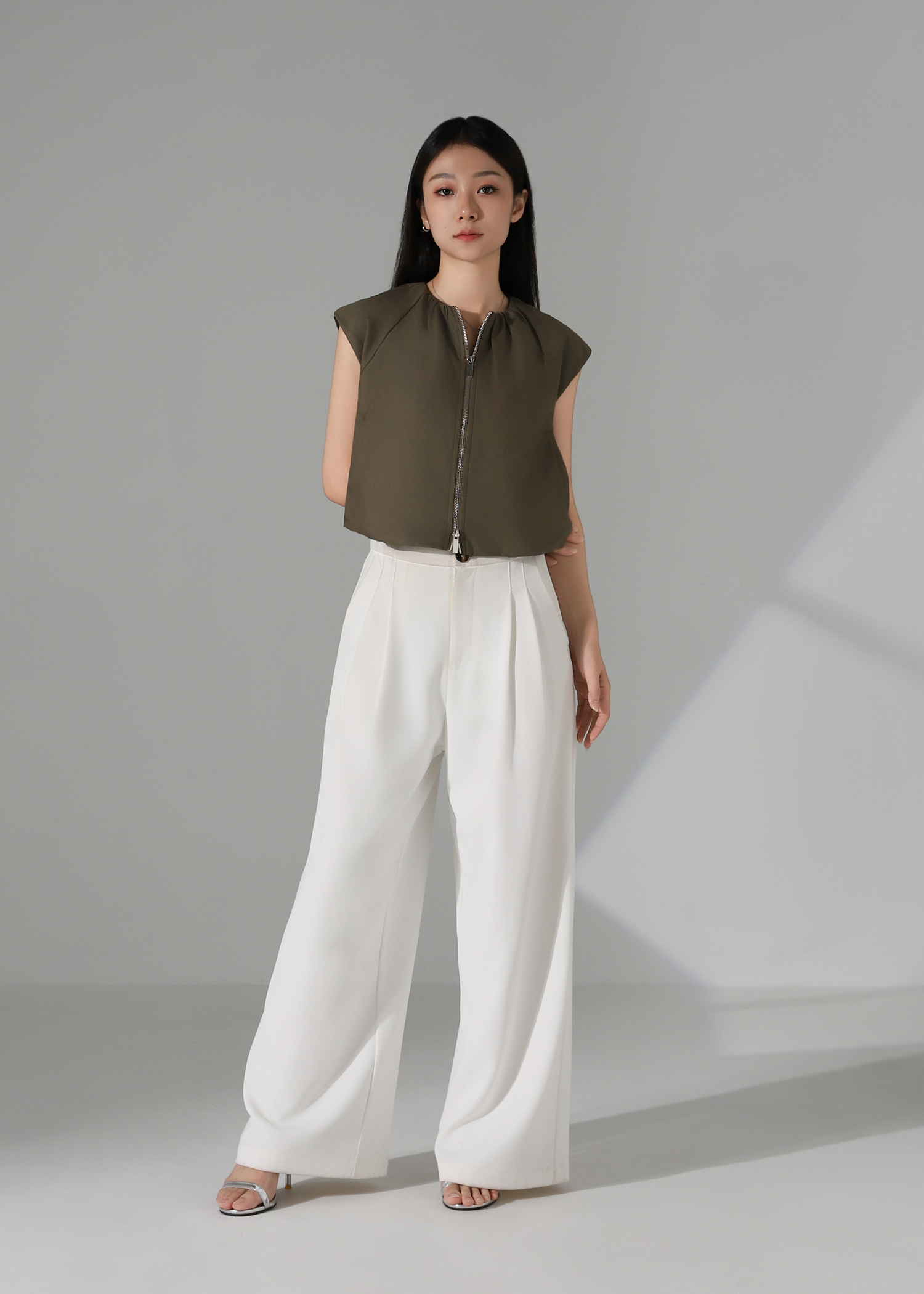 Front Zip Cap Sleeve Top AC248