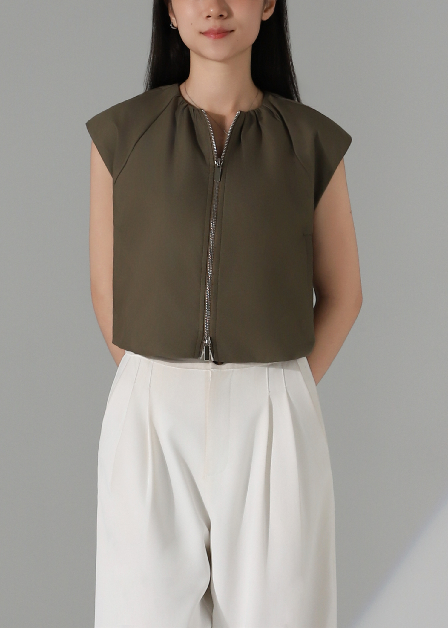 Front Zip Cap Sleeve Top AC248