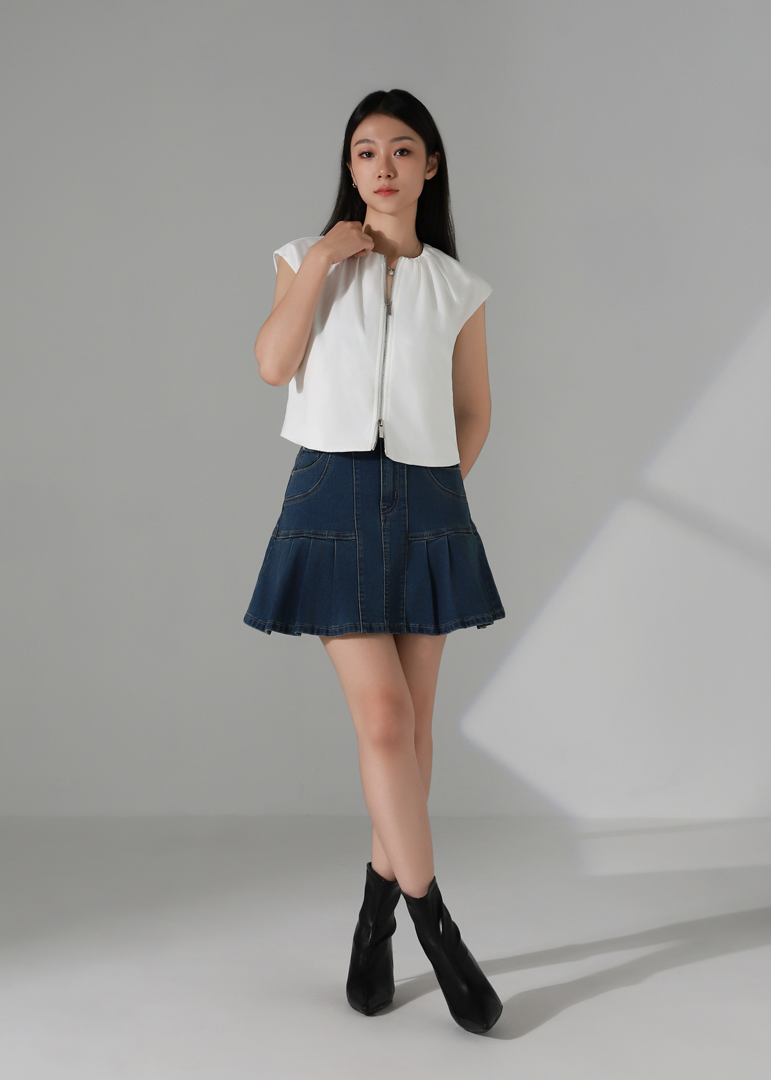 Front Zip Cap Sleeve Top AC248
