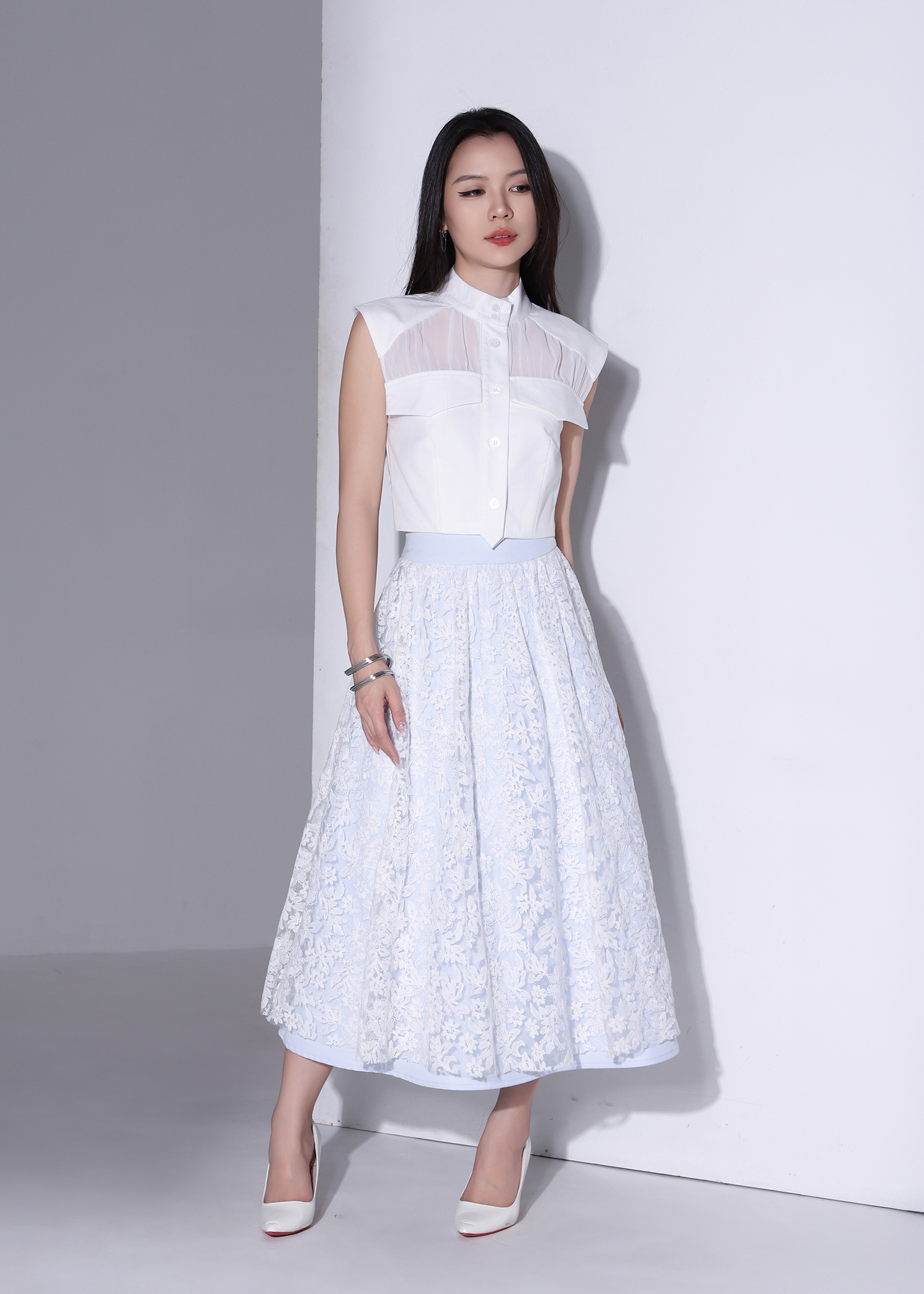 Floral Lace Midi Skirt AC255