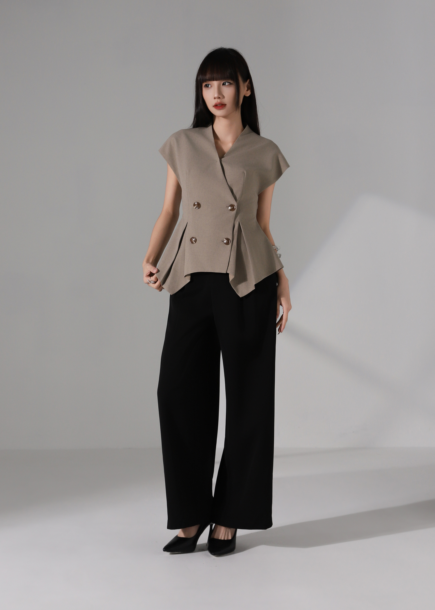 Elegant Tailored Wrap Waist Vest Top AC261