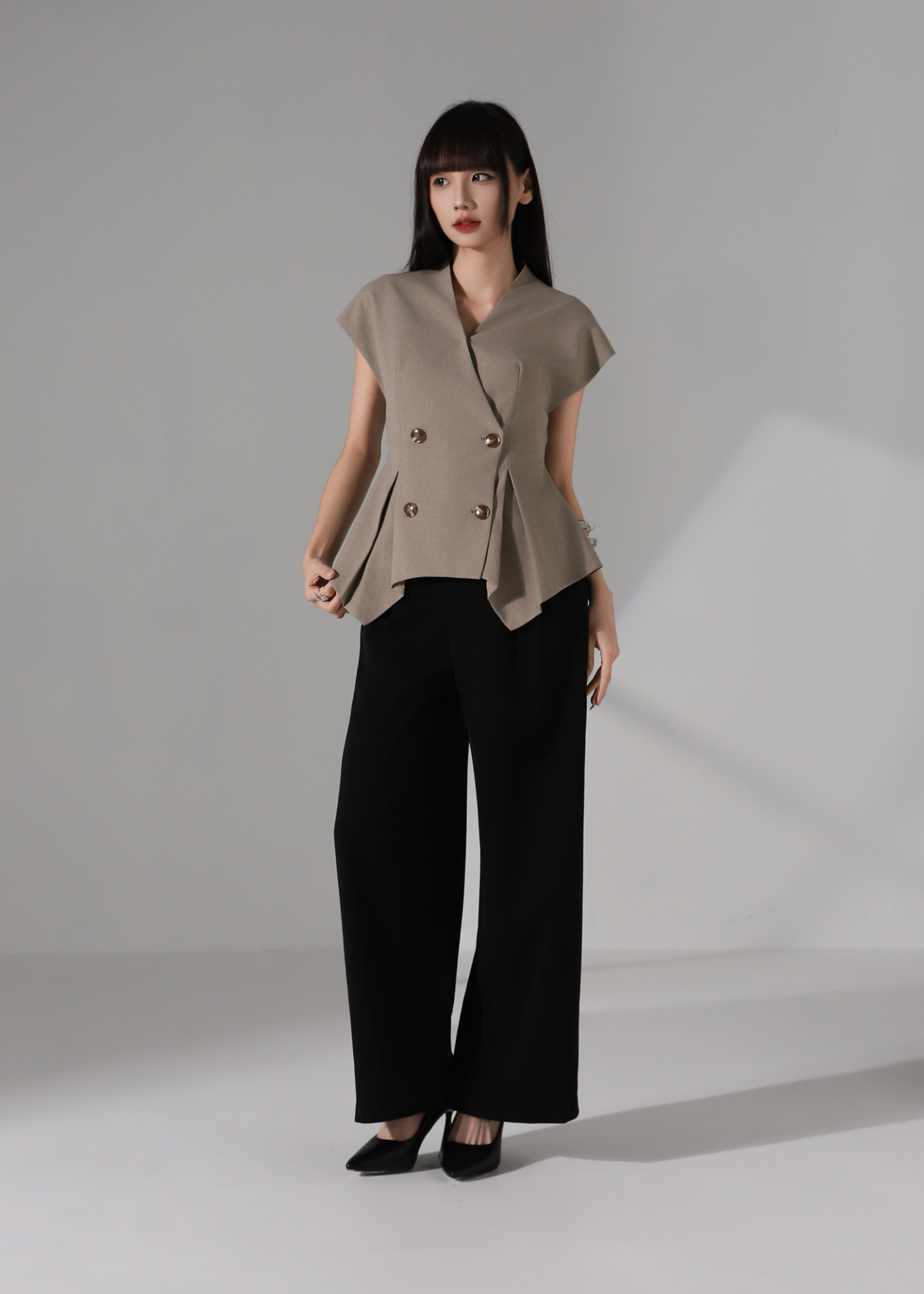 Elegant Tailored Wrap Waist Vest Top AC261
