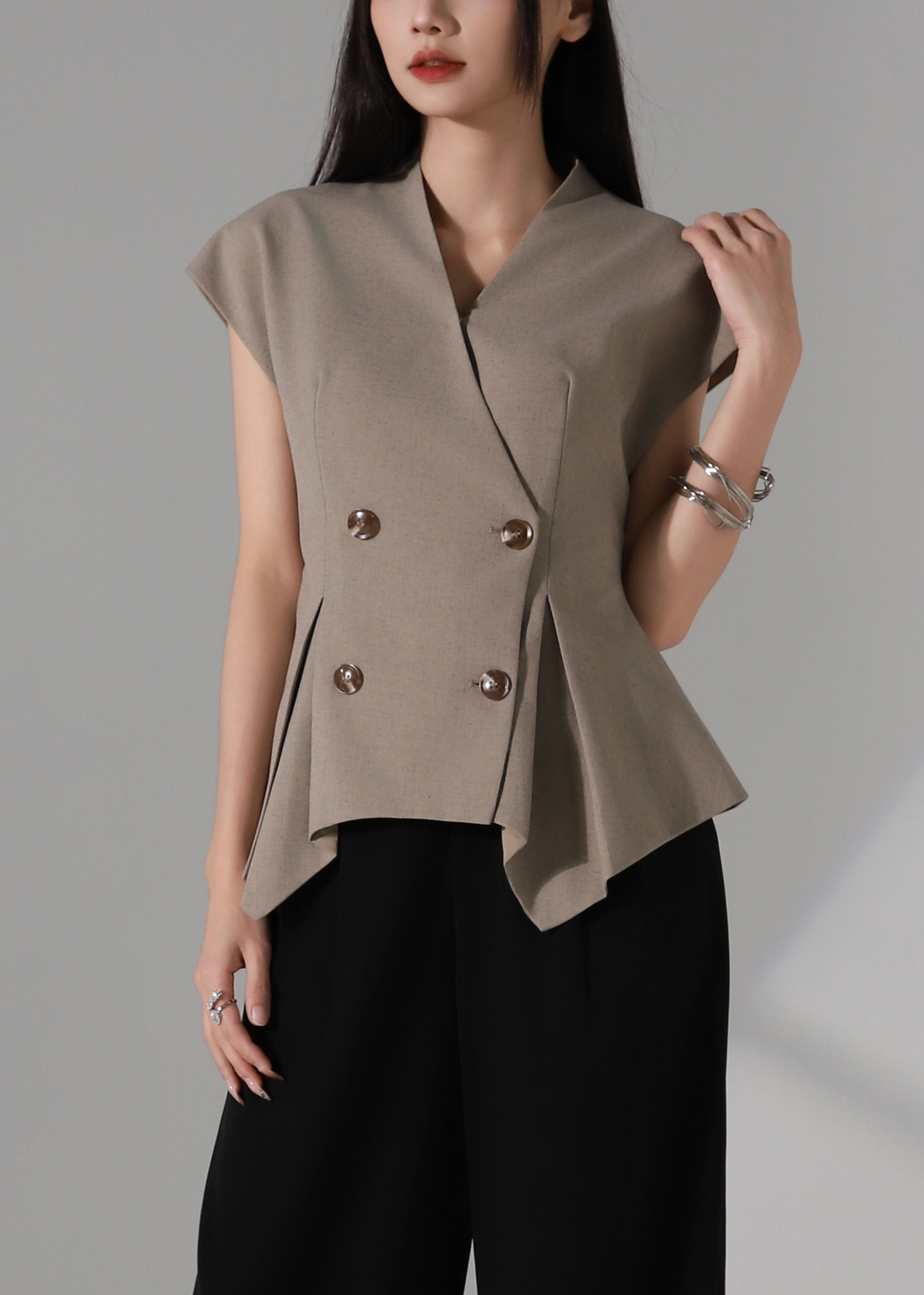 Elegant Tailored Wrap Waist Vest Top AC261