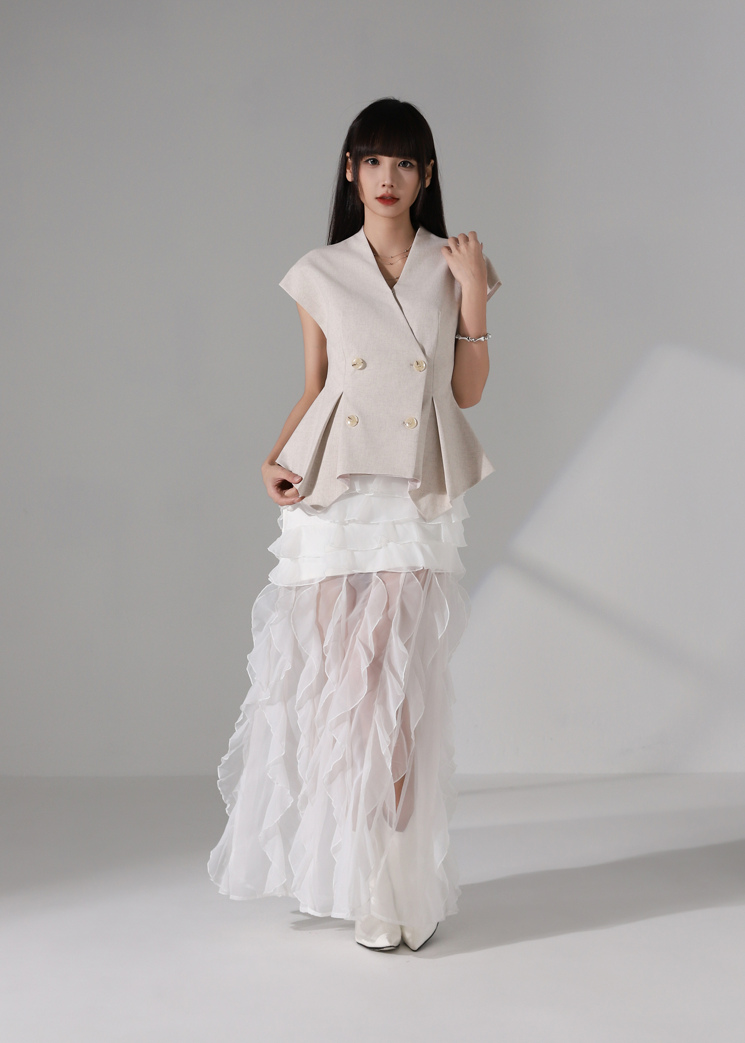 Elegant Tailored Wrap Waist Vest Top AC261