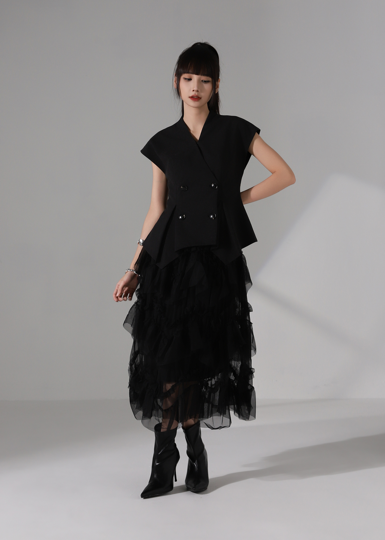Elegant Tailored Wrap Waist Vest Top AC261