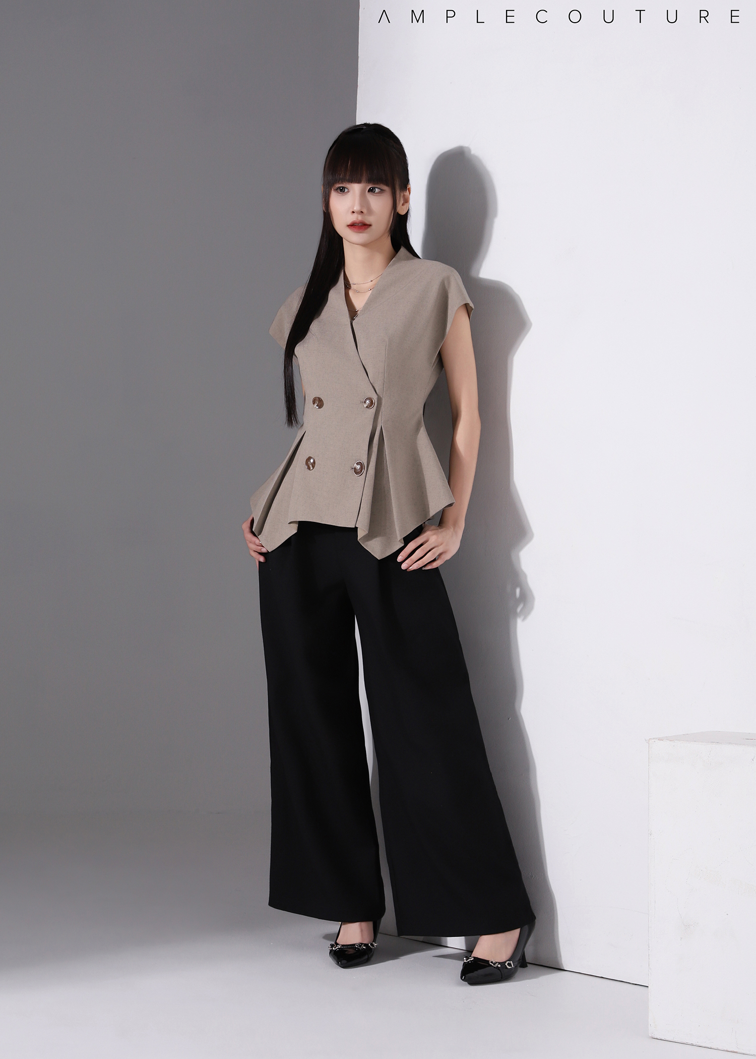 Elegant Tailored Wrap Waist Vest Top AC261