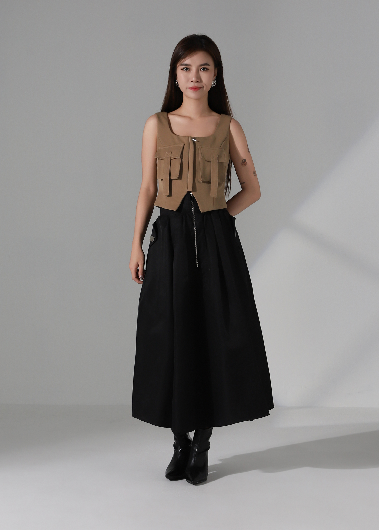 A Line High Waist Front ZIp Skirt AC282
