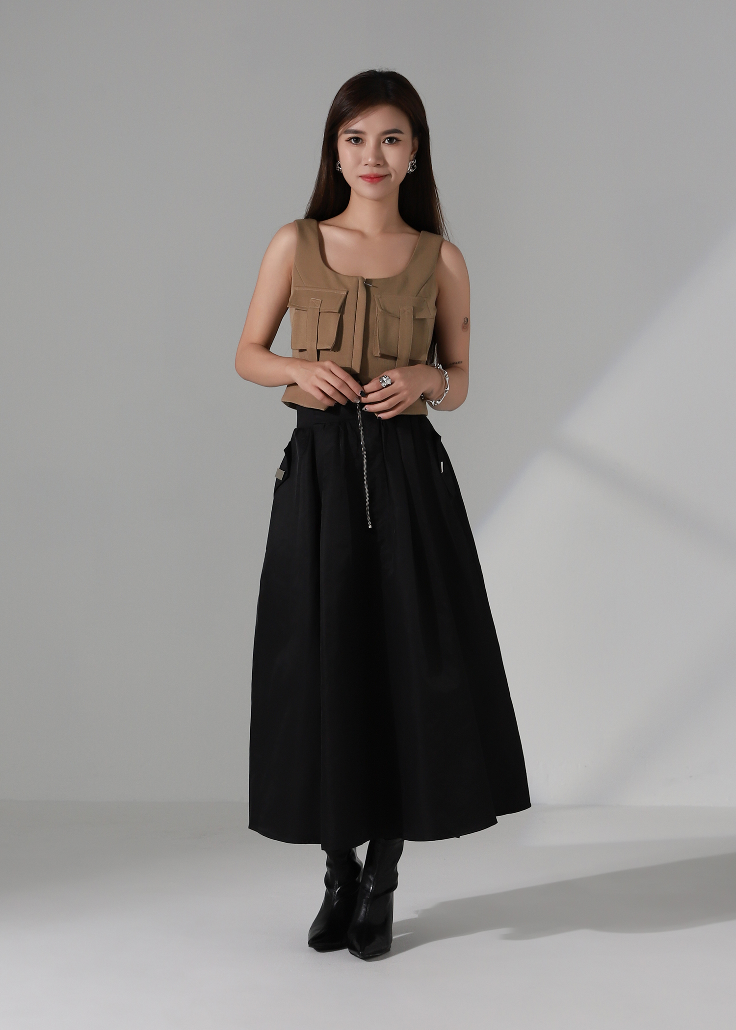 A Line High Waist Front ZIp Skirt AC282