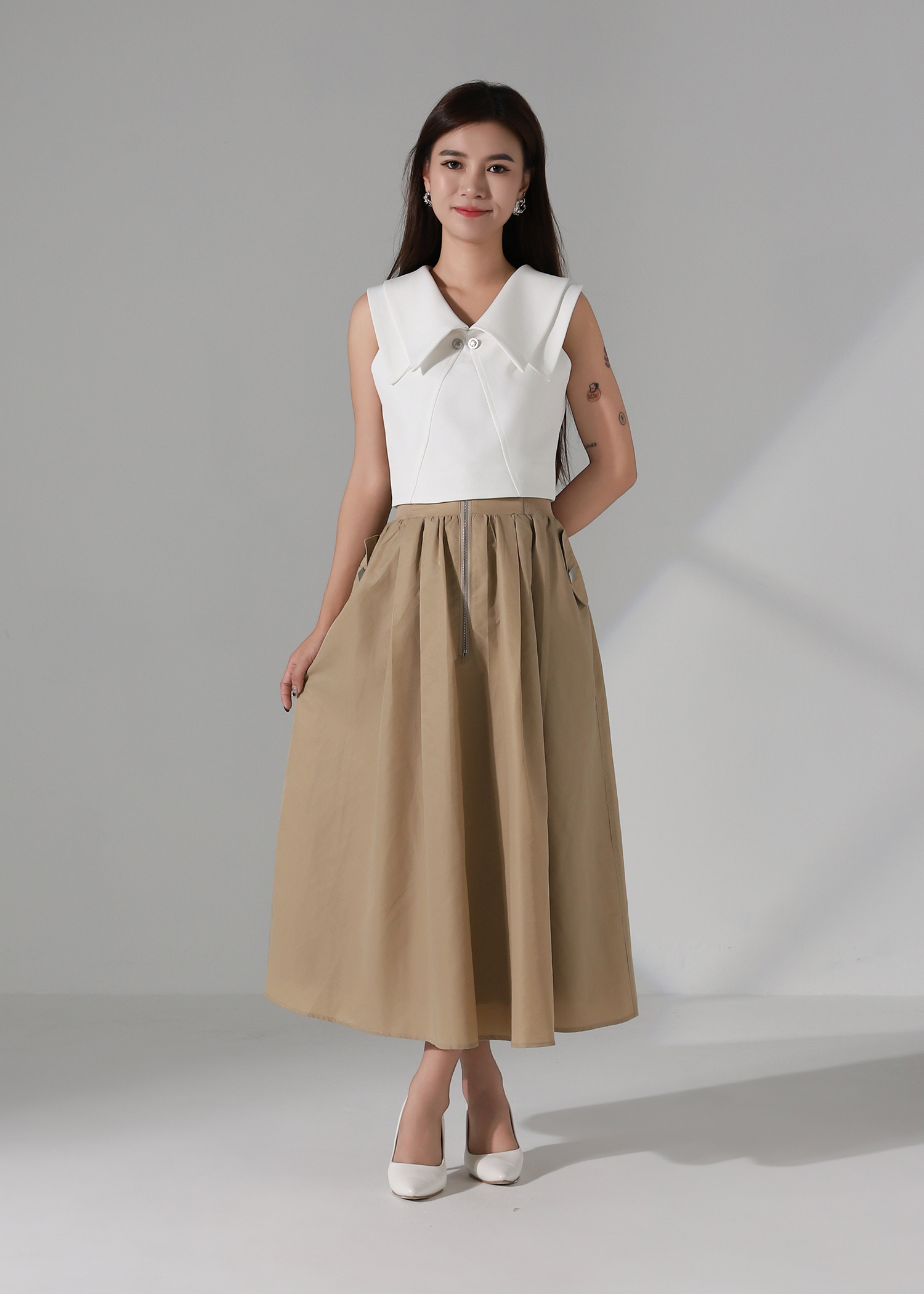 A Line High Waist Front ZIp Skirt AC282