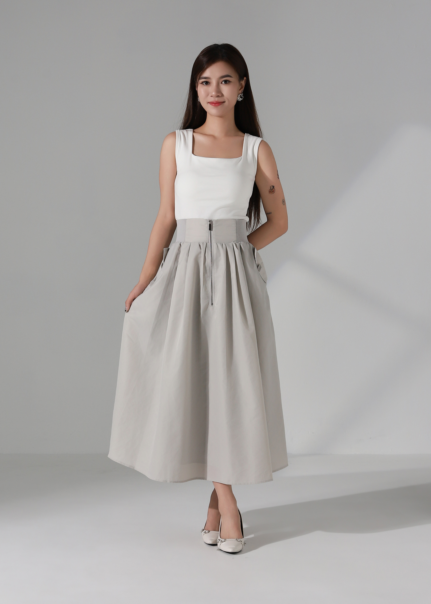 A Line High Waist Front ZIp Skirt AC282
