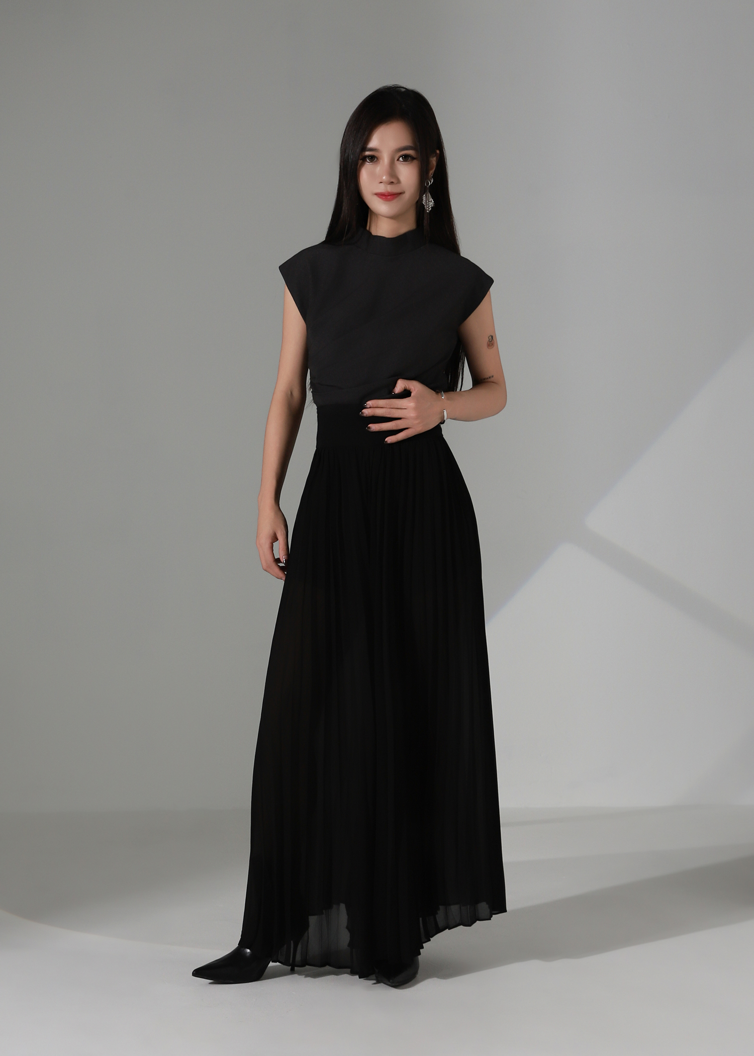 Cap Sleeve Side Pleated Top AC364