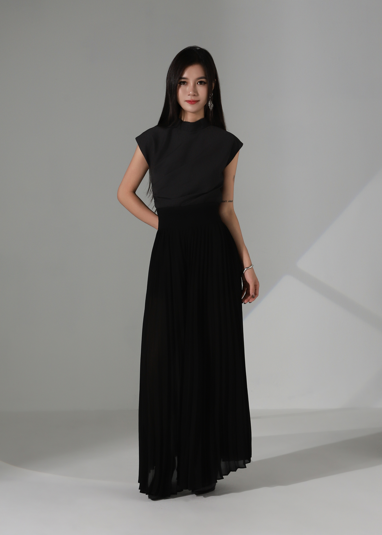 Cap Sleeve Side Pleated Top AC364