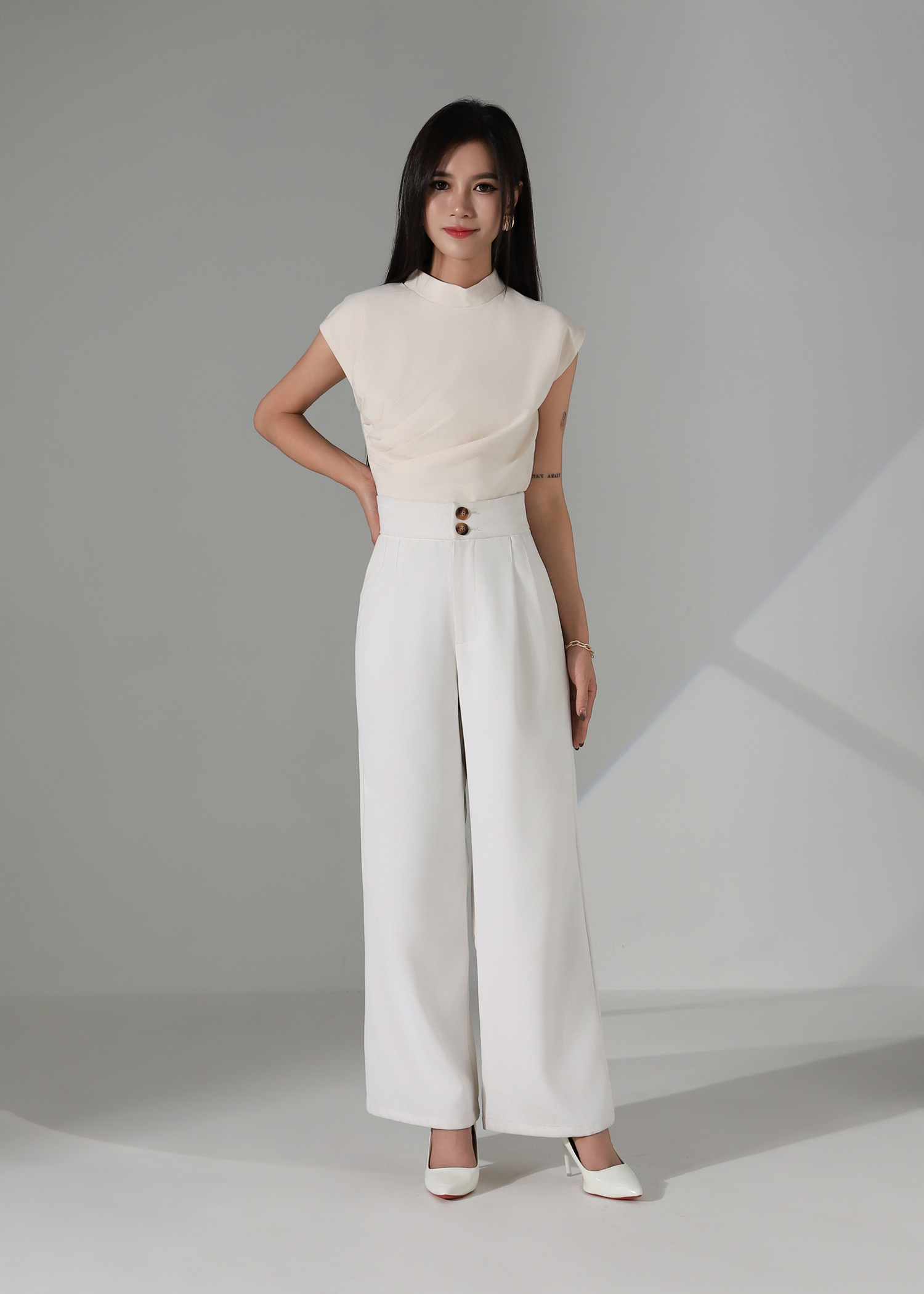 Cap Sleeve Side Pleated Top AC364
