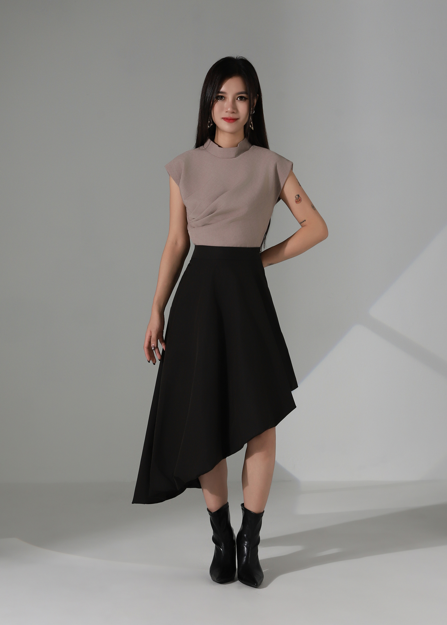 Cap Sleeve Side Pleated Top AC364