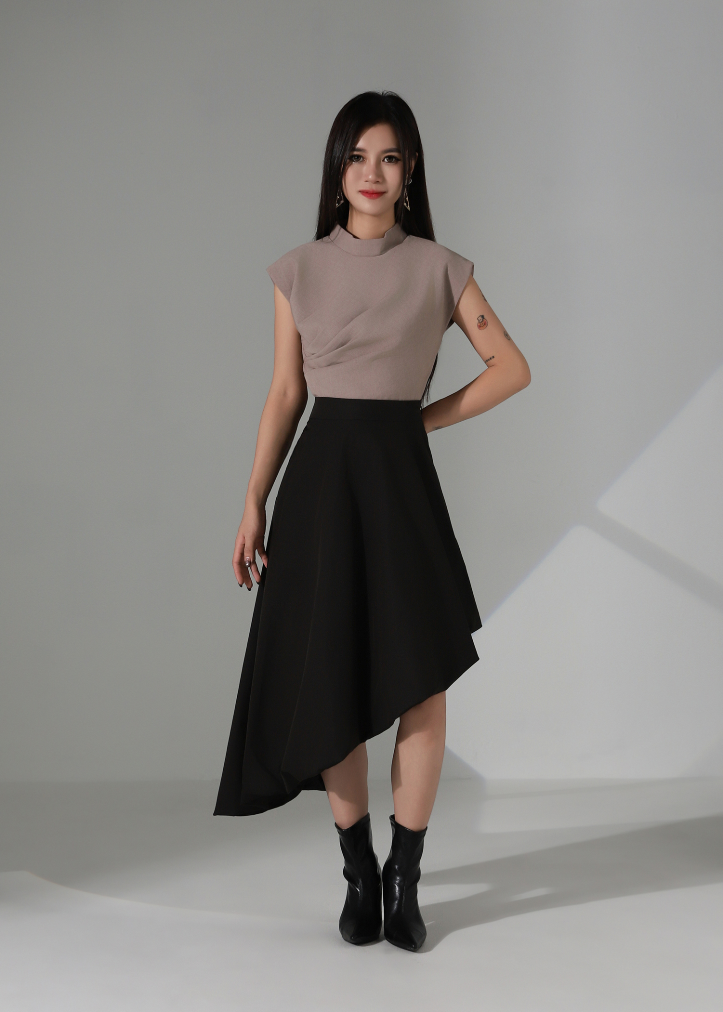 Cap Sleeve Side Pleated Top AC364