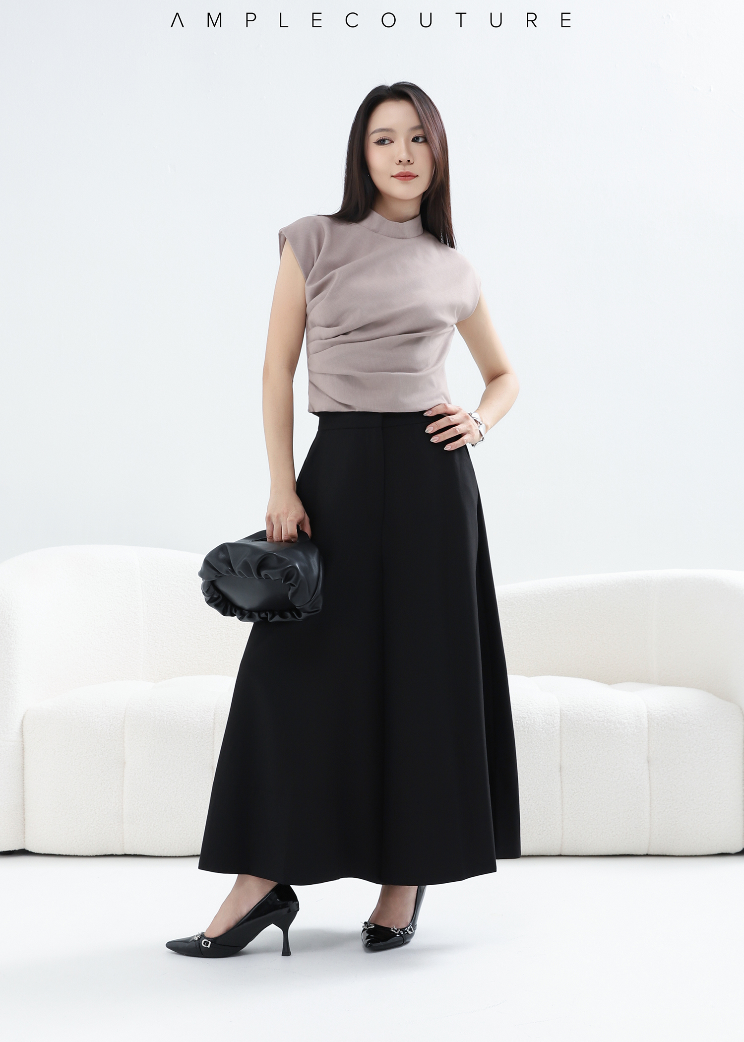 Cap Sleeve Side Pleated Top AC364