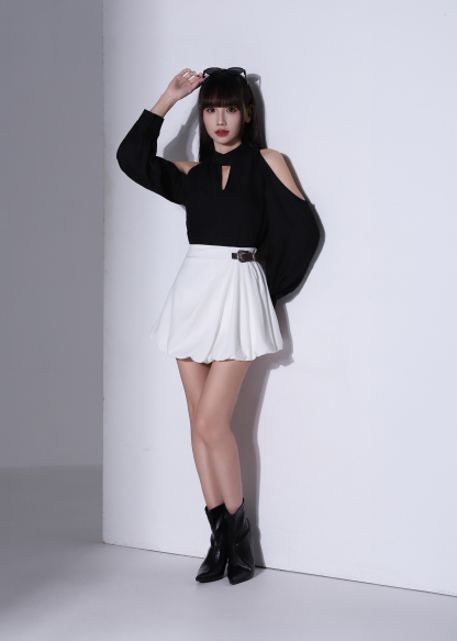 High Neck Cut Out Shoulder Top AC366