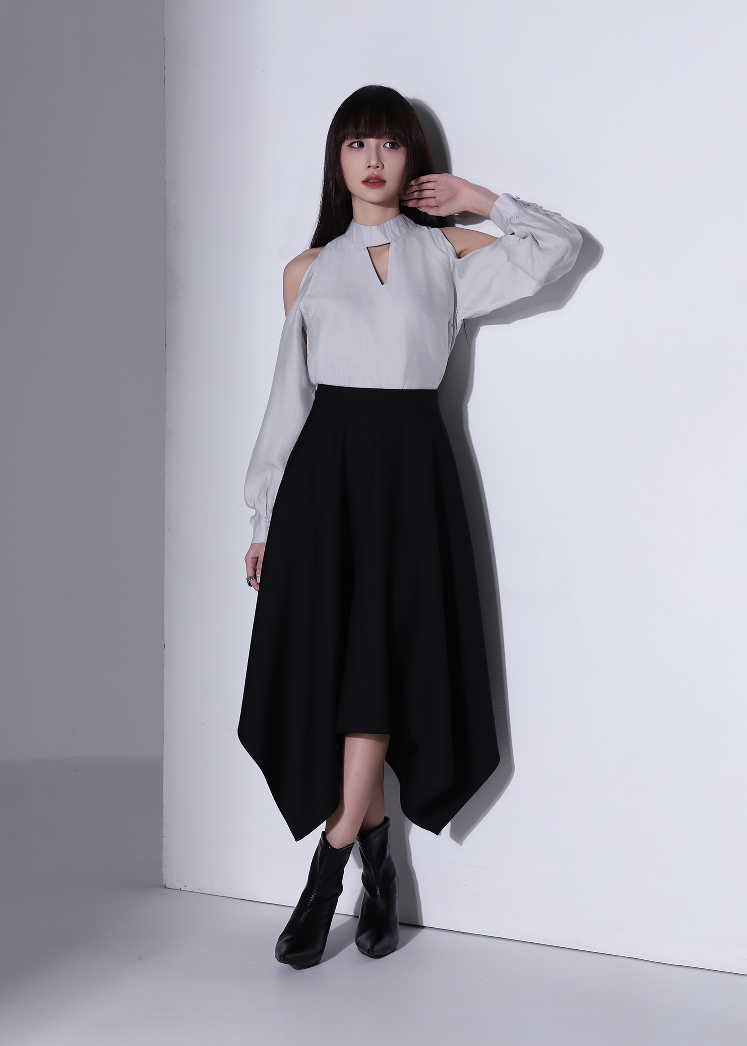 High Neck Cut Out Shoulder Top AC366
