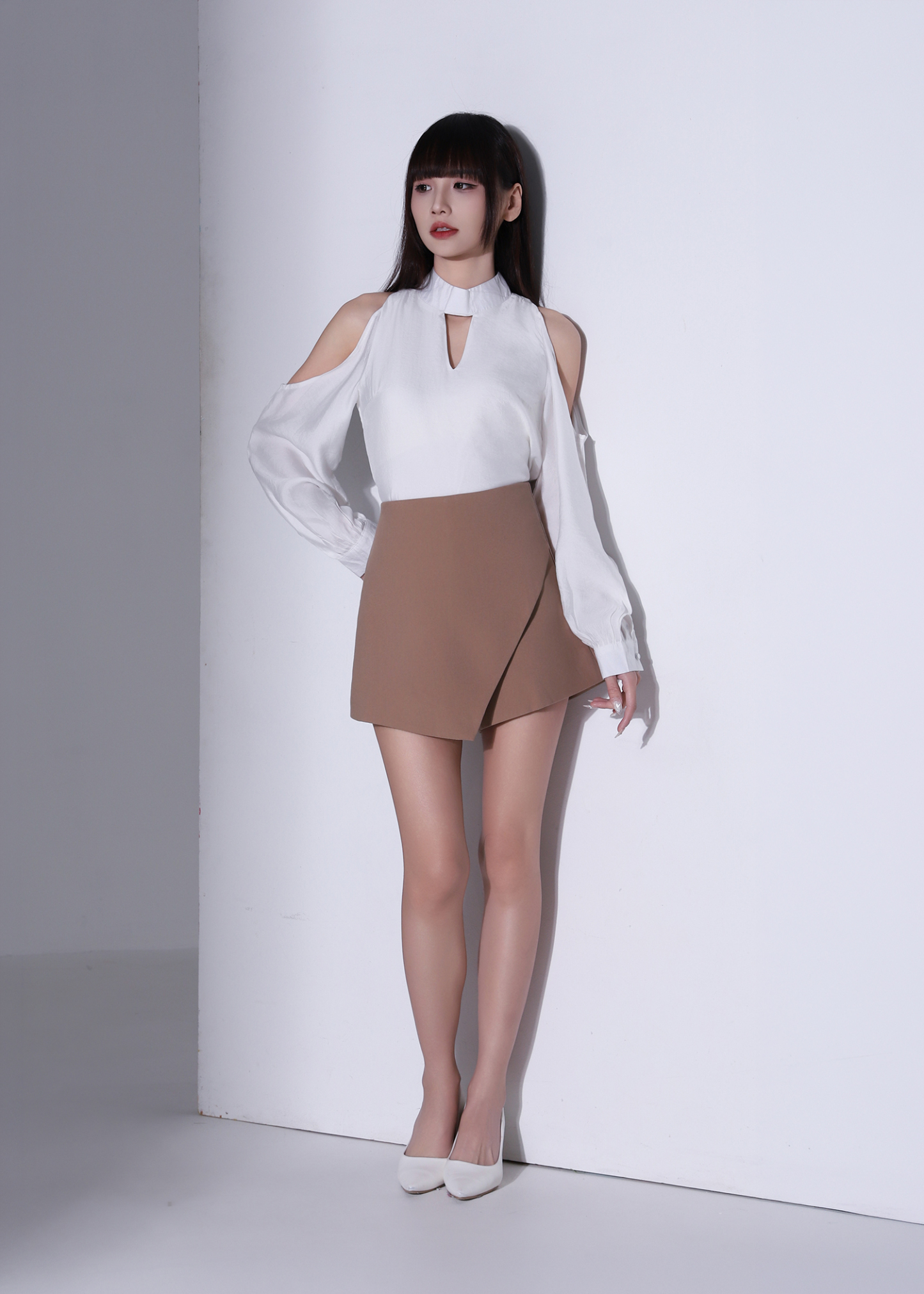 High Neck Cut Out Shoulder Top AC366