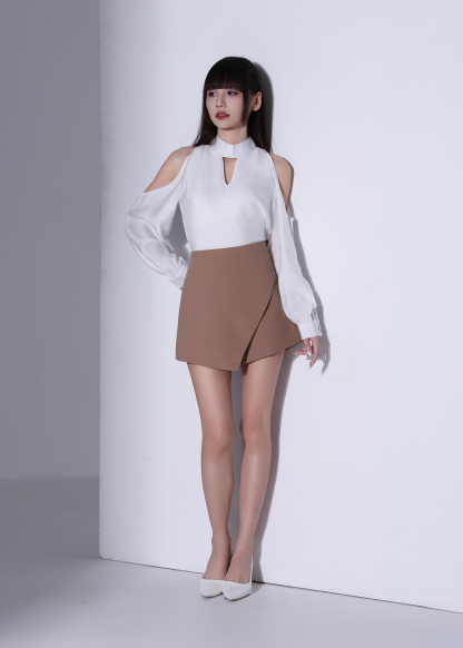 High Neck Cut Out Shoulder Top AC366