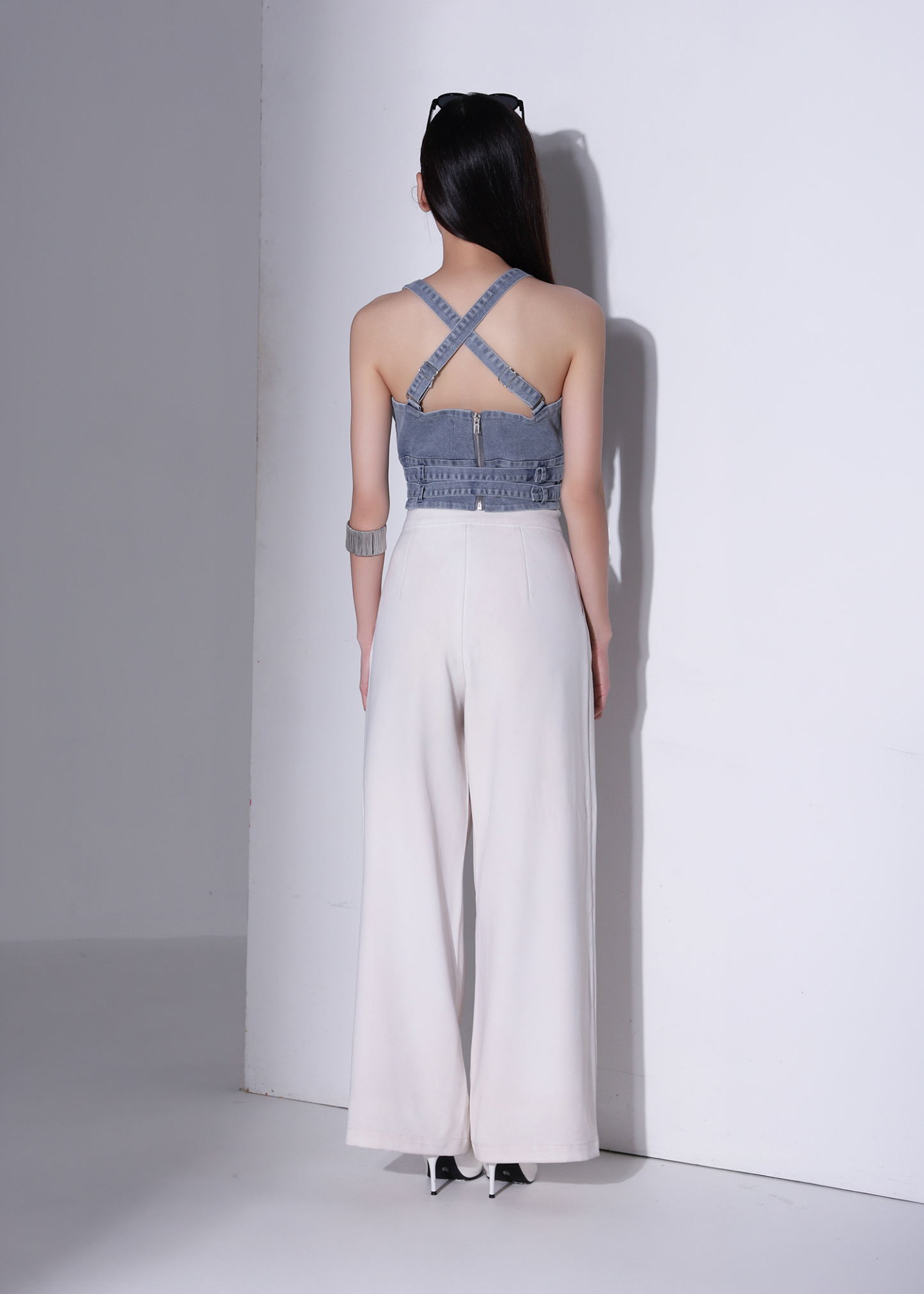 Denim Wrap Decorative Belt Top AC374
