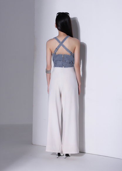 Denim Wrap Decorative Belt Top AC374